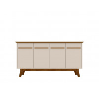 Manhattan Comfort 232BMC12 Yonkers 62.99 Sideboard with Solid Wood Legs and 2 Cabinets in Off White and Cinnamon